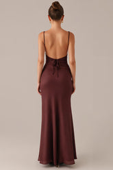 Braunes Etui Abendkleid mit Spaghettiträgern